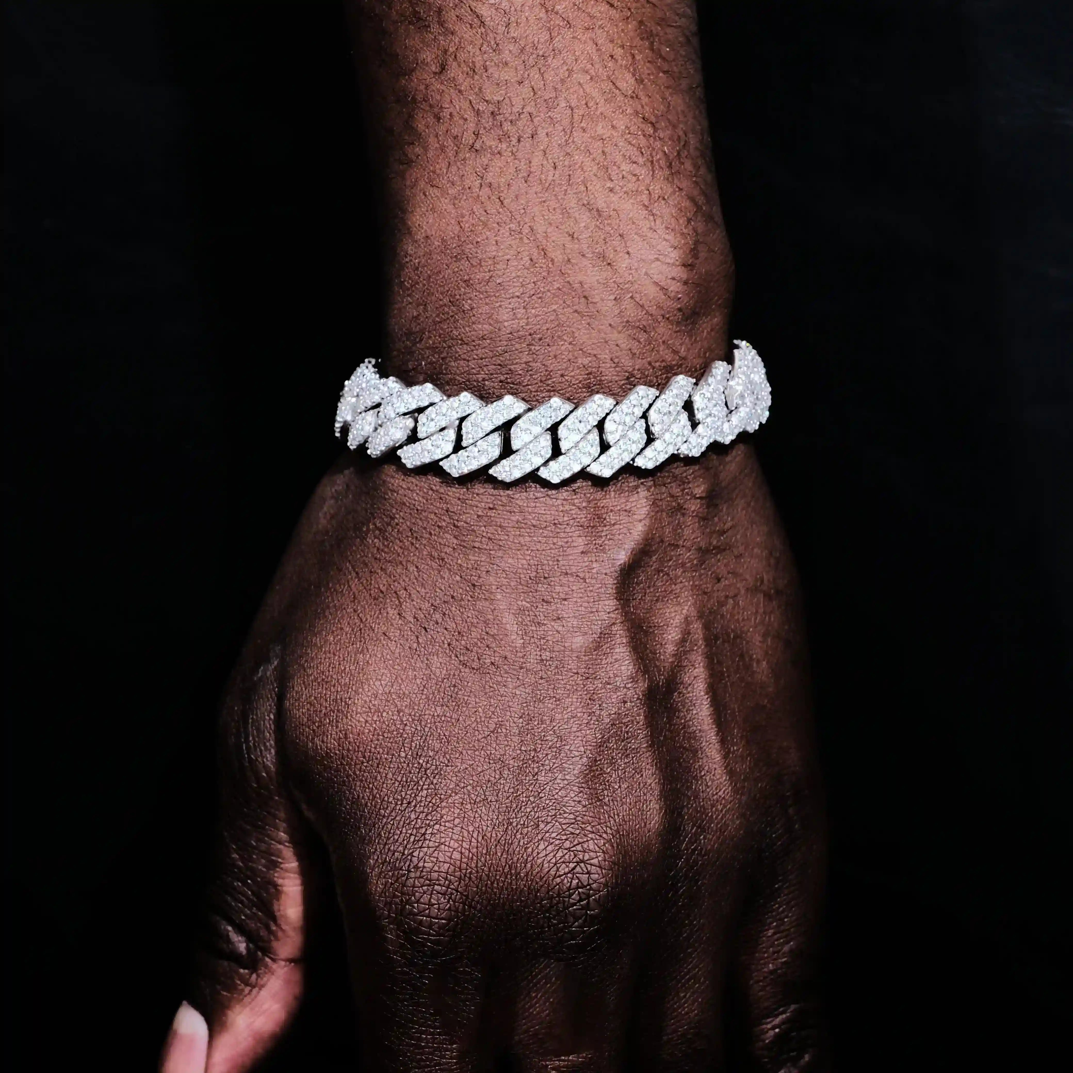 Iced Prong Cuban Bracelet White Gold - 14mm