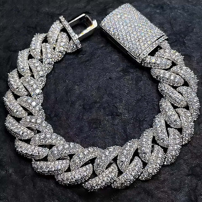 Iced cuban link bracelet 15mm width silver finish hip hop style
