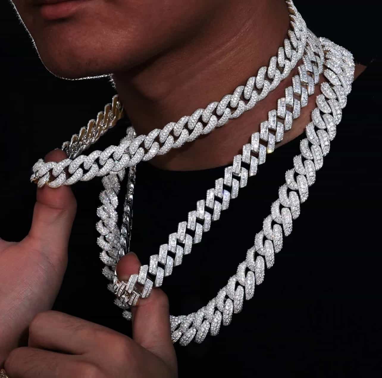 S925 VVS Moissanite Stacked Bubble Ice Cuban Chain -15mm