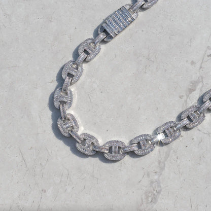 15mm Baguette Mariner Chain White Gold