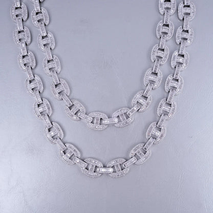 15mm Baguette Mariner Chain White Gold