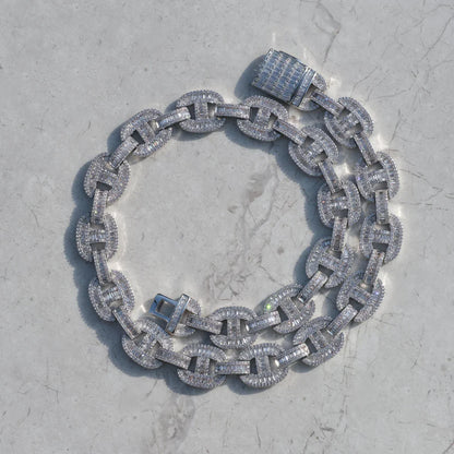 15mm Baguette Mariner Chain White Gold