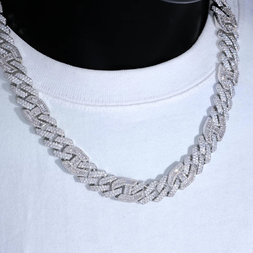 Prong Baguette Curb Chain White Gold - 15mm