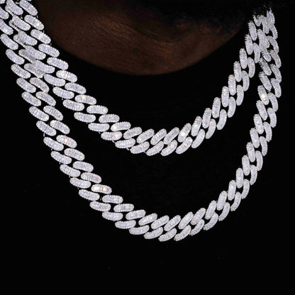Baguette Cuban Link Chain in White Gold - 16mm
