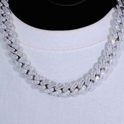 Baguette Cuban Link Chain in White Gold - 16mm