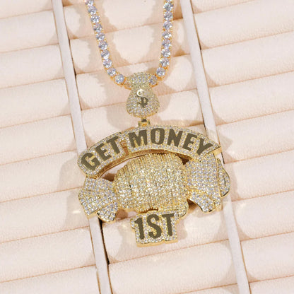 Get Money First Iced Necklace In 18k Gold