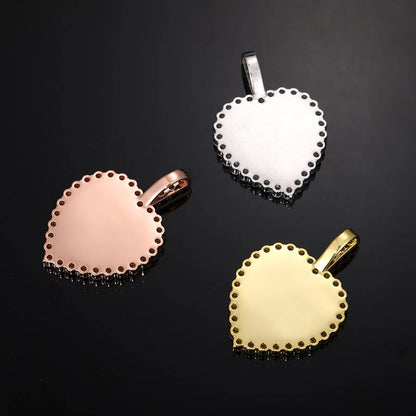 18K Gold Custom Photo Micro-Inlaid Heart Pendant - 40mm
