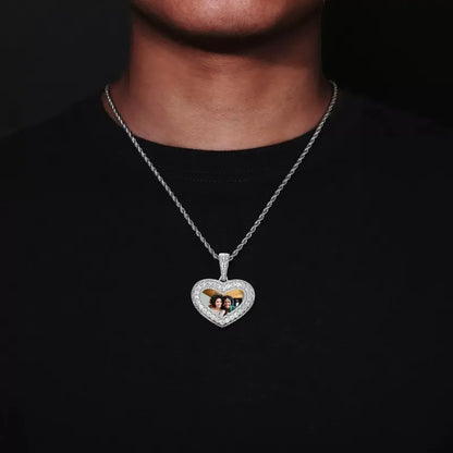 18K Gold Customized Photo Heart Pendant - 40mm