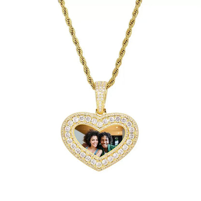 18K Gold Customized Photo Heart Pendant - 40mm