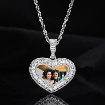 18K Gold Customized Photo Heart Pendant - 40mm