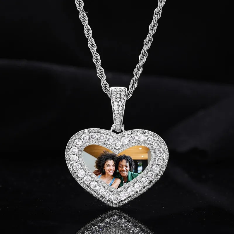 Silver custom heart photo pendant necklace with personal image