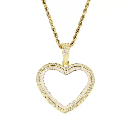 18K Gold Custom Photo Heart T-Shaped Diamond Pendant - 42mm