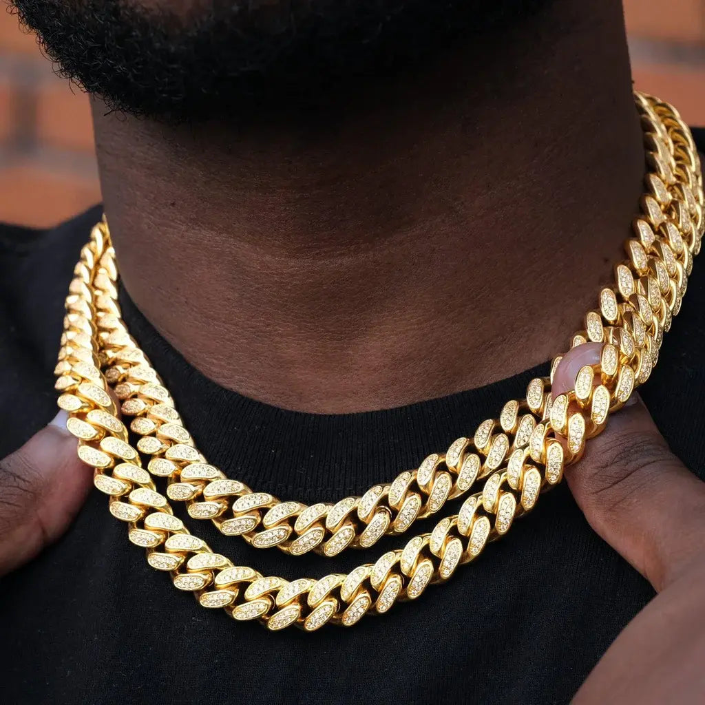 Diamond Iced Cuban Chain in Yellow Gold - 12mm
