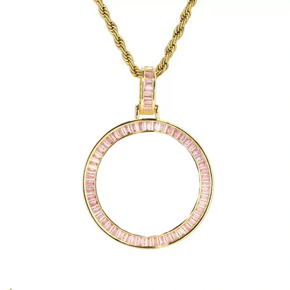Custom Photo Pink Diamond Round Pendant in 18k Gold - 38mm
