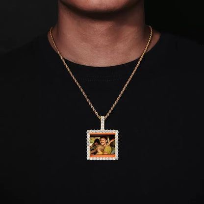 18k Gold Custom Photo Square Pendant - 40mm