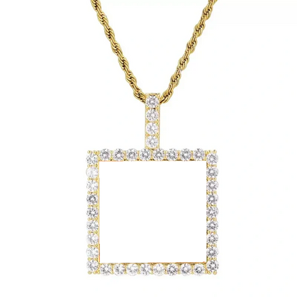 18k Gold Custom Photo Square Pendant - 40mm