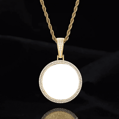 Empty double row micro-pavé round pendant frame for custom photo – 37mm personalized jewelr