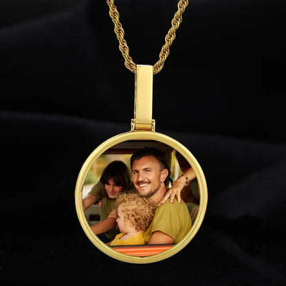 18k Gold Custom Photo Polished Round Pendant - 45mm