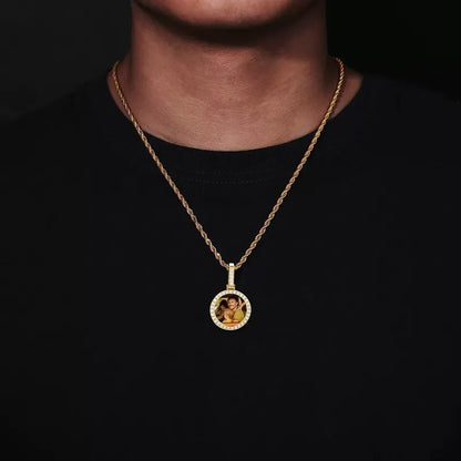 18k Gold Small Custom Photo Micro-Set Round Pendant - 25mm