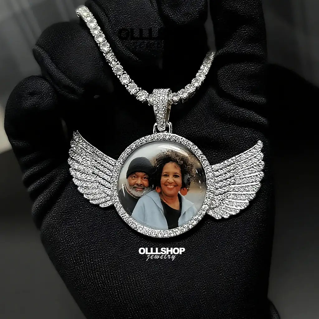 Personalized Winged Round Photo Pendant