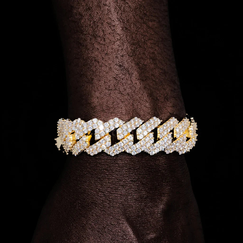 2-Row Iced Prong Cuban Bracelet in 18k Gold - 19mm