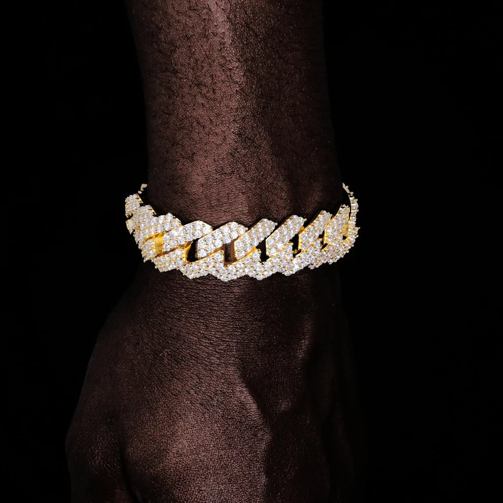 2-Row Iced Prong Cuban Bracelet in 18k Gold - 19mm