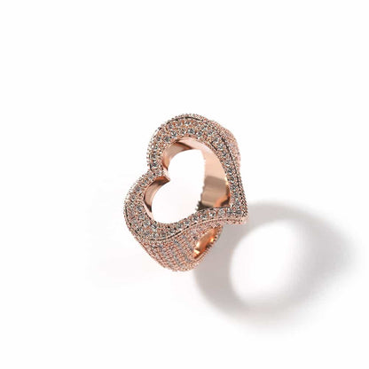 Hollow Heart Diamond Ring in 18K Gold Plating