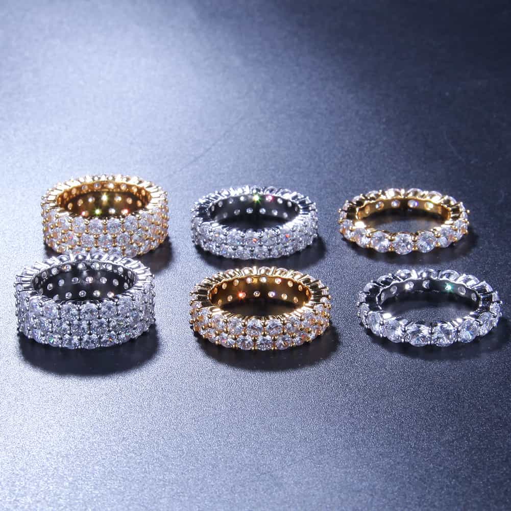Triple Row Diamond Bling Hip-Hop Ring in 18K Gold
