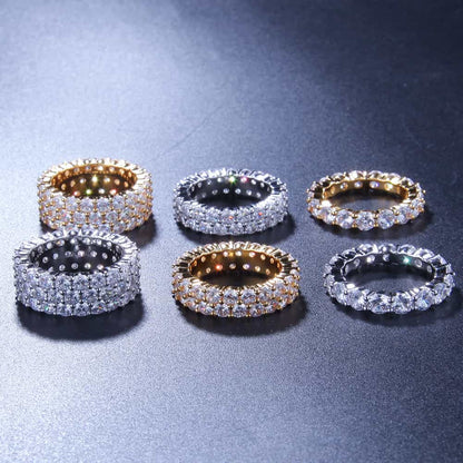 Triple Row Diamond Bling Hip-Hop Ring in 18K Gold