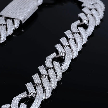 Iced Figaro Chain in White Gold - 19mm