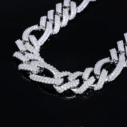 Iced Figaro Chain in White Gold - 19mm