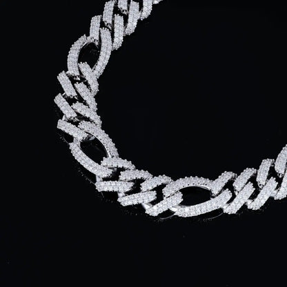 Iced Figaro Chain in White Gold - 19mm