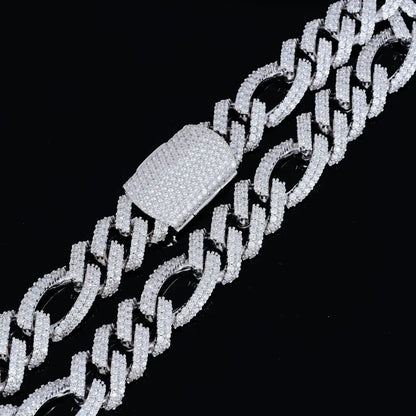 Iced Figaro Chain in White Gold - 19mm