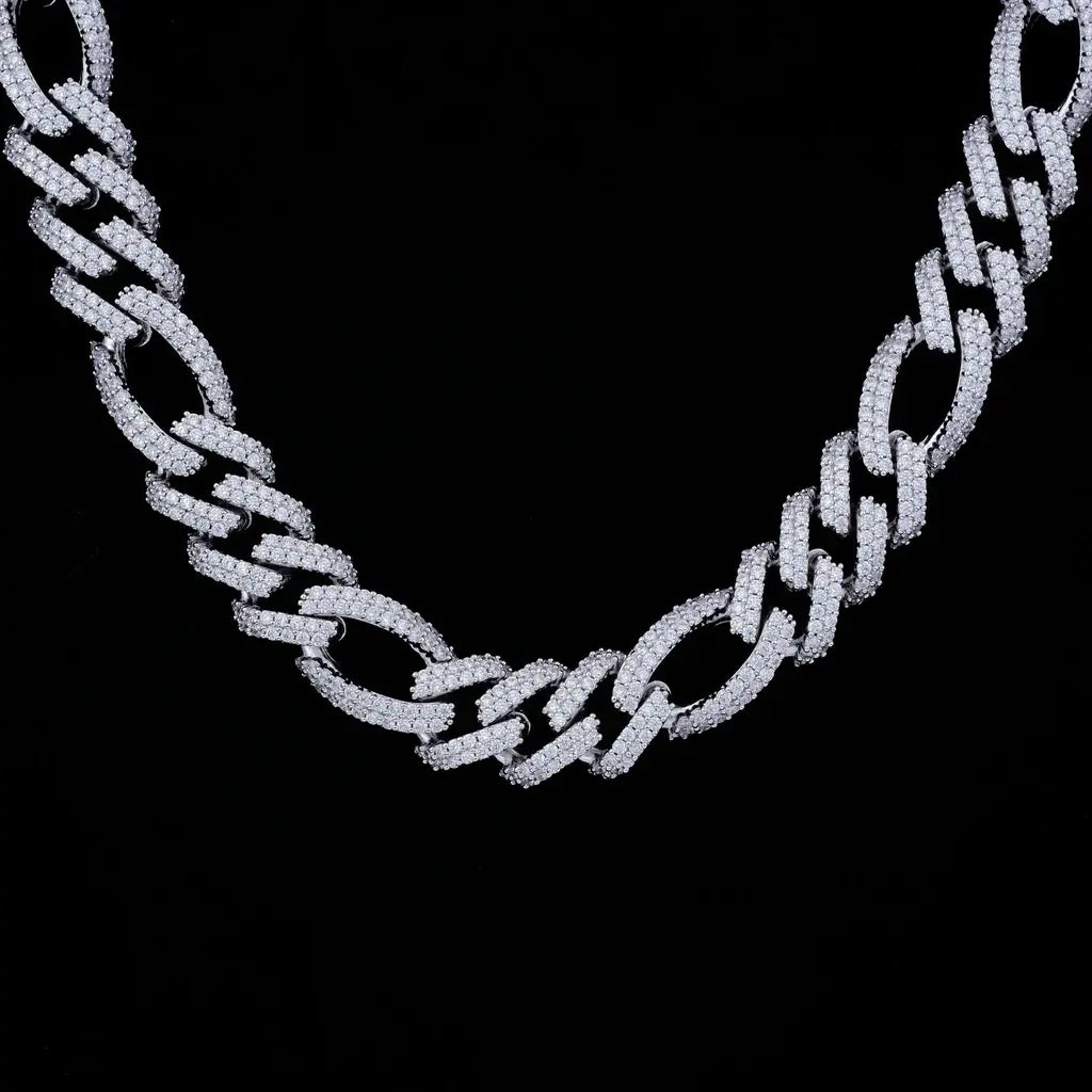 Iced Figaro Chain in White Gold - 19mm