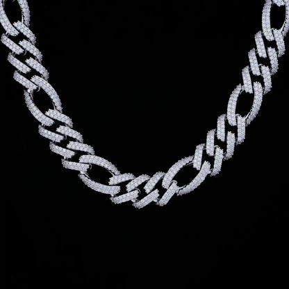 Iced Figaro Chain in White Gold - 19mm
