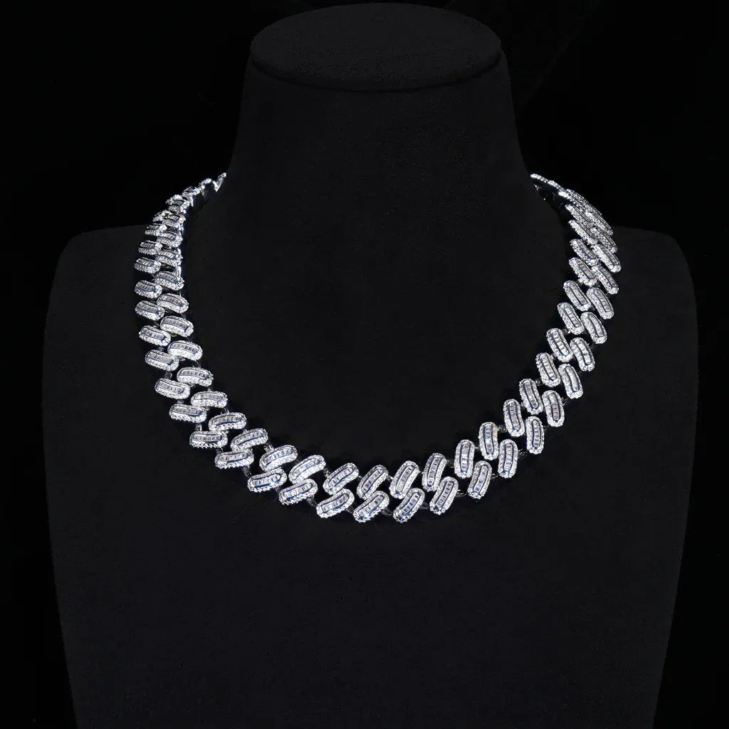 15MM 18K WHITE/GOLD-PLATED BLINGBLING BAGUETTE ICED CUBAN CHAIN