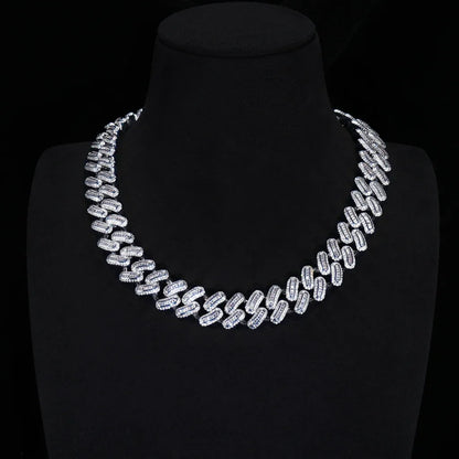 15MM 18K WHITE/GOLD-PLATED BLINGBLING BAGUETTE ICED CUBAN CHAIN