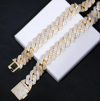 Bundle 2-Row Prong Cuban - 19mm & Tennis in Gold - 5mm