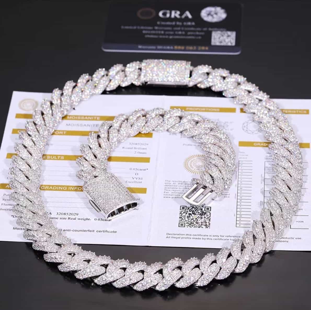 S925 VVS Moissanite Stacked Bubble Ice Cuban Chain -15mm