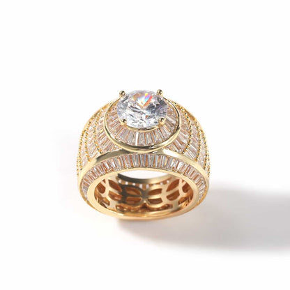 Men's Diamond-Encrusted Hip-Hop Ring in 18K Gold Plating