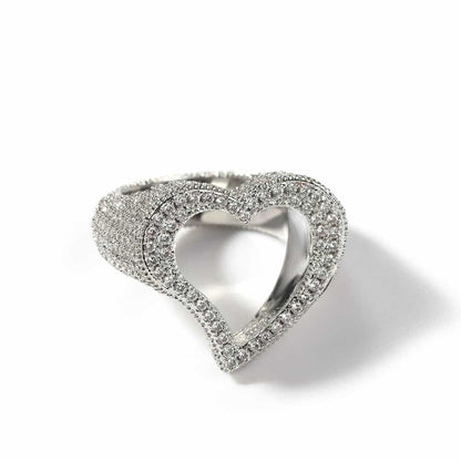 Hollow Heart Diamond Ring in 18K Gold Plating