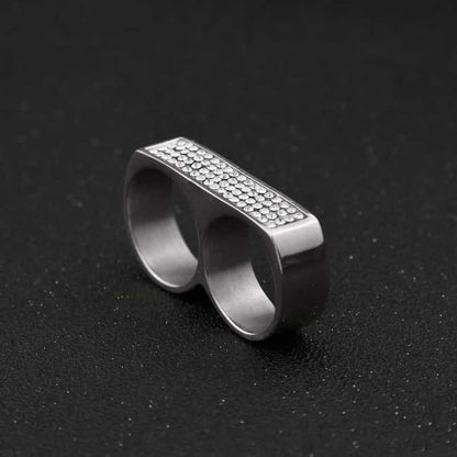 Dual-Hole Diamond-Encrusted Hip-Hop Ring in 18K Gold