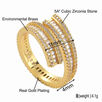 Hip-hop Open Ring Geometric Trapezoid Diamond Ring