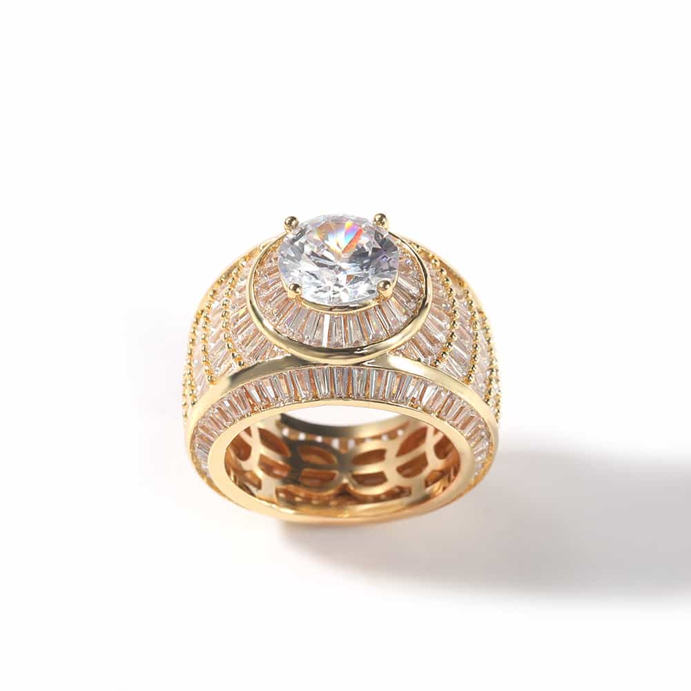 Men's Diamond-Encrusted Hip-Hop Ring in 18K Gold Plating