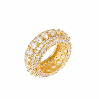 Gold-Plated Round Diamond Hip-Hop Ring