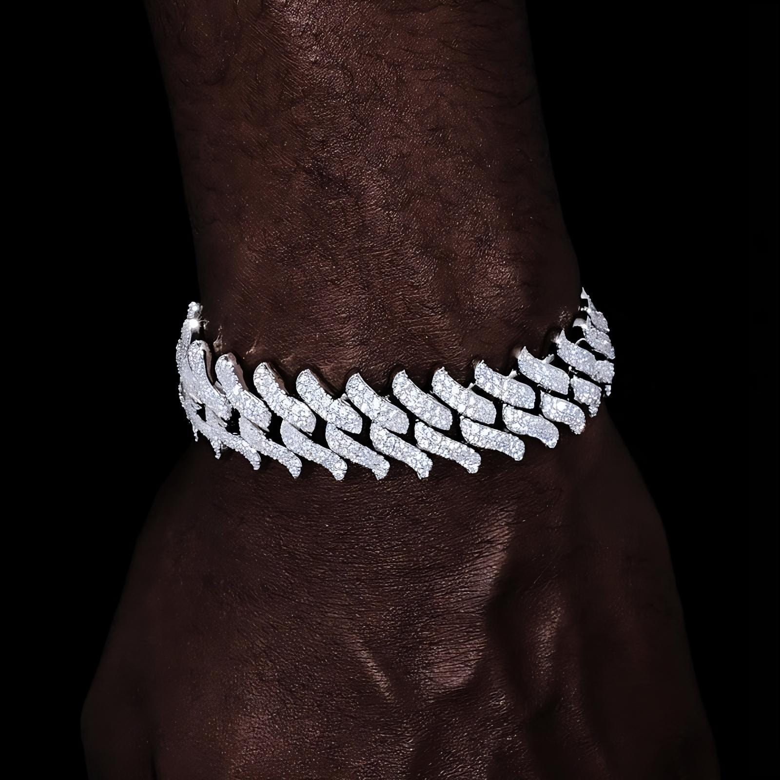 20mm spiked iced Cuban bracelet in white gold luxury jewelry
