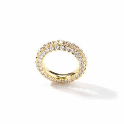 Three-Side Diamond Hip-Hop Ring in 18K Gold Plating