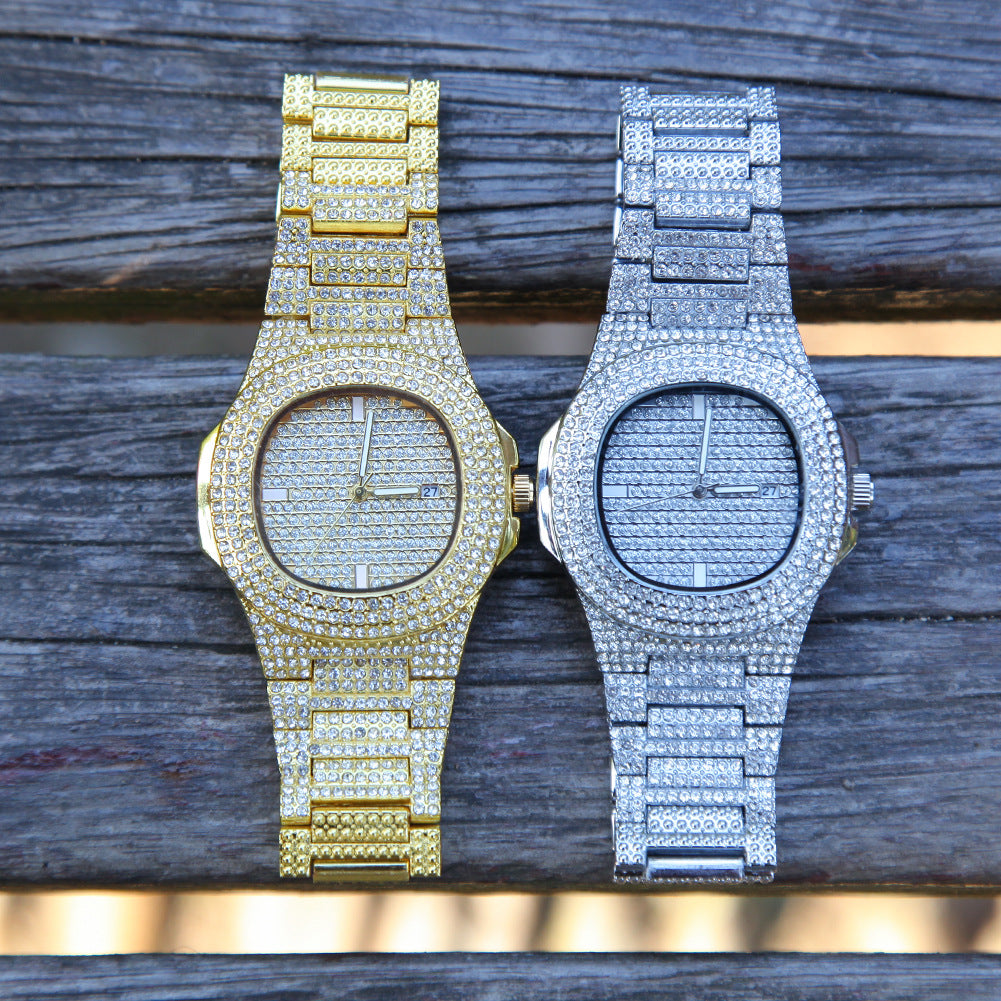 Fashionable Diamond-Encrusted Gypsophila Hip-Hop Watch