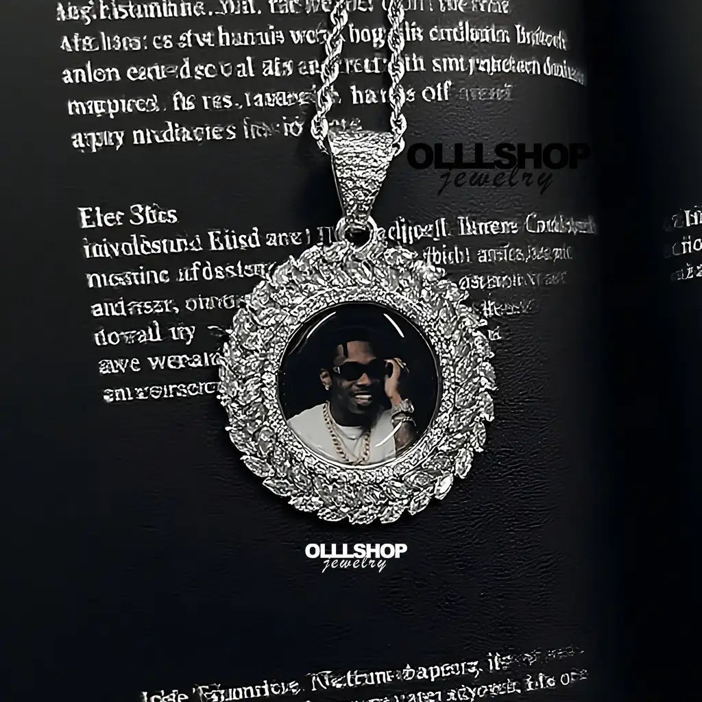 Wheat Ear Round Custom Photo Pendant - Personalized Iced Necklace