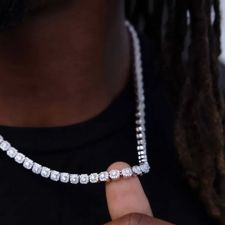 Micro Clustered Tennis Necklace in White Gold - 6mm